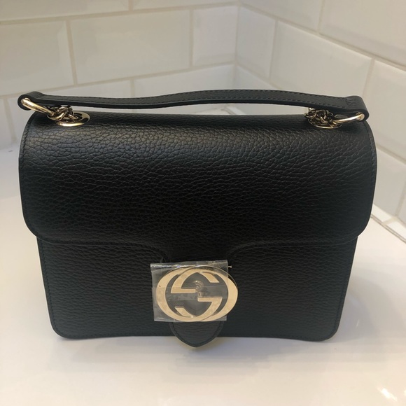 Gucci Dollar Calfskin Interlocking GG Small Black Shoulder Bag - Picture 6 of 11